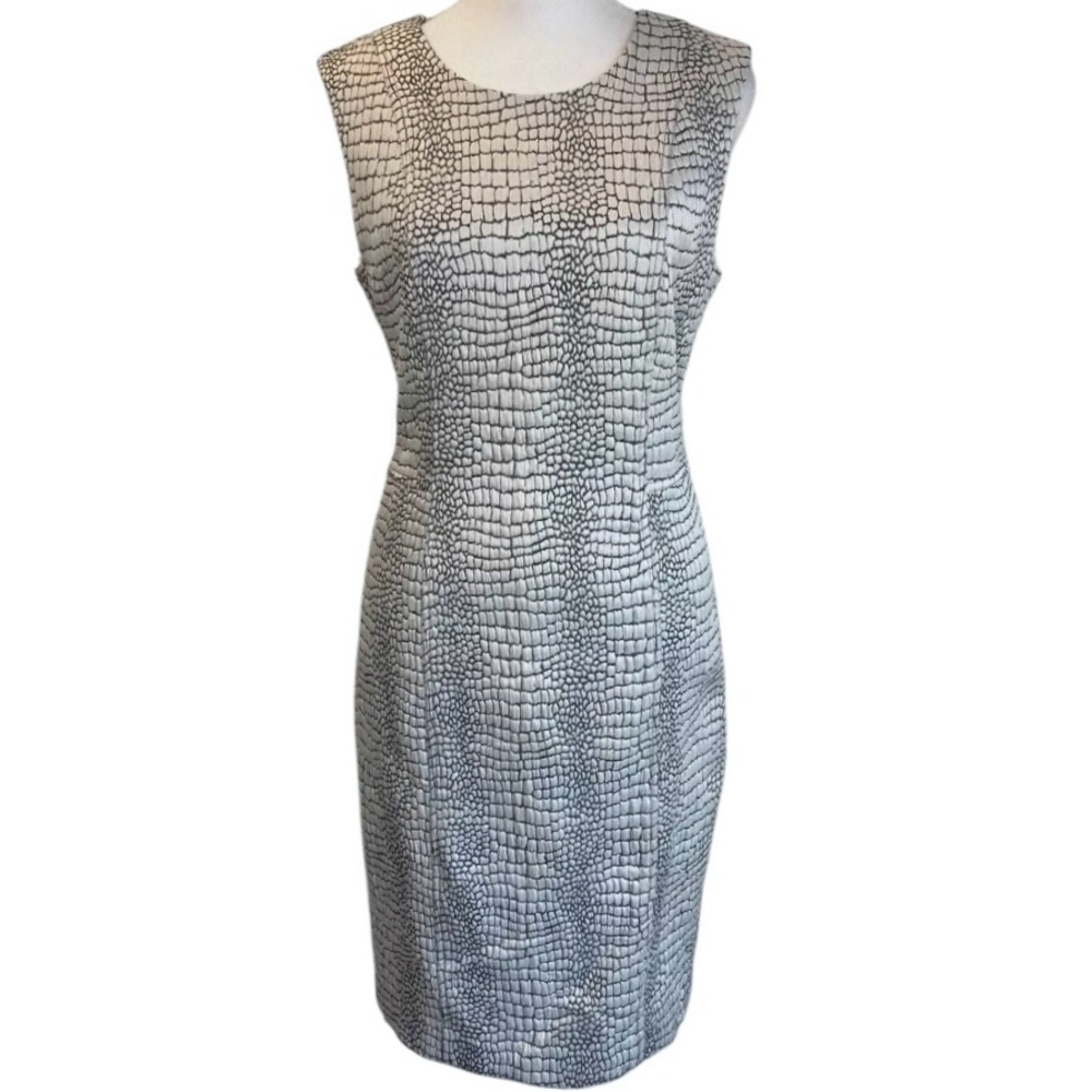 Calvin Klein Black and White Textured Midi Dress